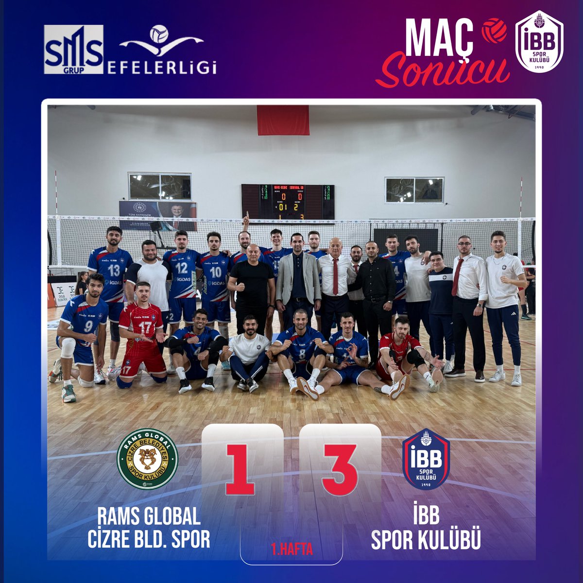 İBB, Efeler Ligi'ne Cizre karşısında  galibiyetle başlıyor. 

MS: 1-3 
Setler: 
19-25/25-19/19-25/18-25 

En Skorerler 
Mehdi Rezaei - 19 
Denislav Bardarov - 23