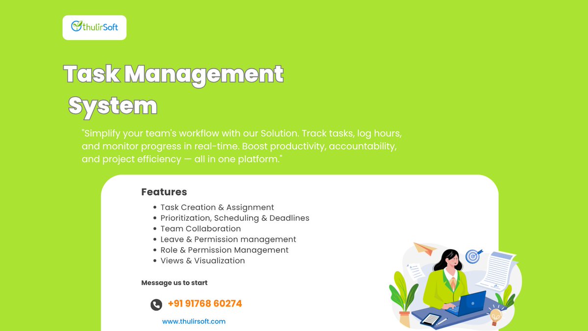 ThulirSoft's tweet photo. ThulirSoft – Web Development Company in Chennai
Simplify your project workflow with ThulirSoft’s powerful task solutions. Manage, schedule, and track tasks efficiently while boosting team productivity.
https://t.co/DaoIaflpes https://t.co/6OV9ehhb2d