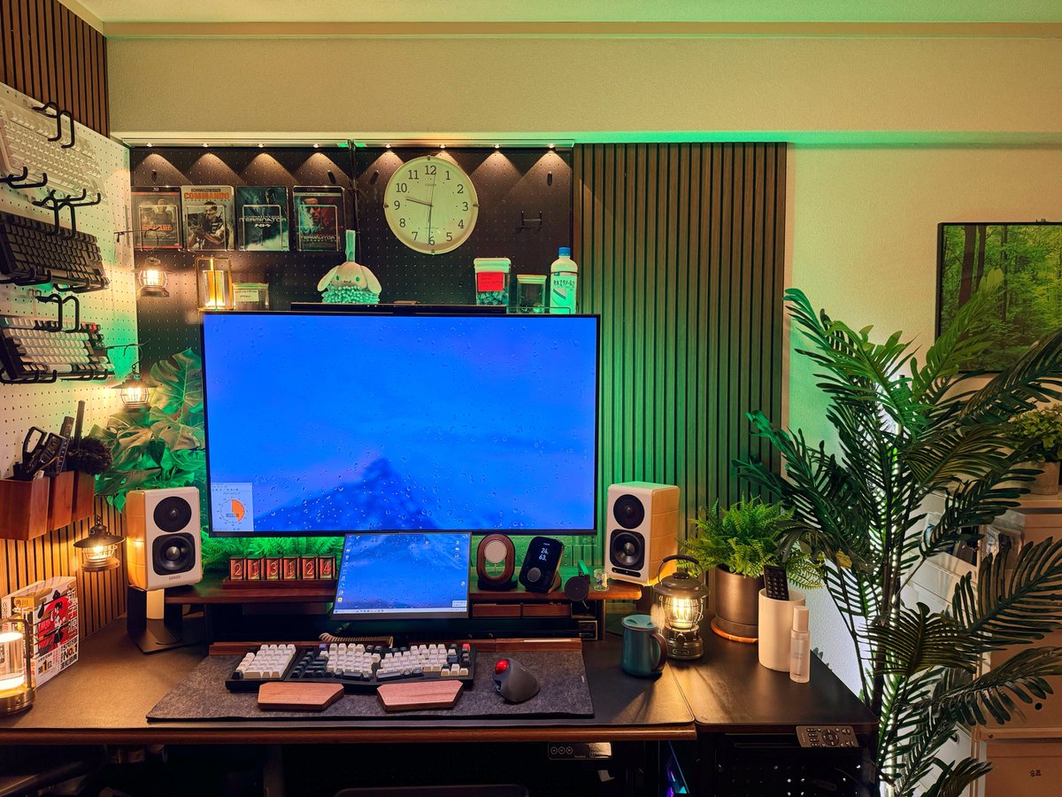 frontmanX_sh's tweet image. 夜ルーム
シナモンの横の壁には、ボヘミアンなファブリックな棚にグリーンを飾ろうかと計画中。とりあえずグリーンはそろった！
#roomsetup  #desksetup #verticaldesign #ボタニカル #botanical #ボヘミアン　#bohemian