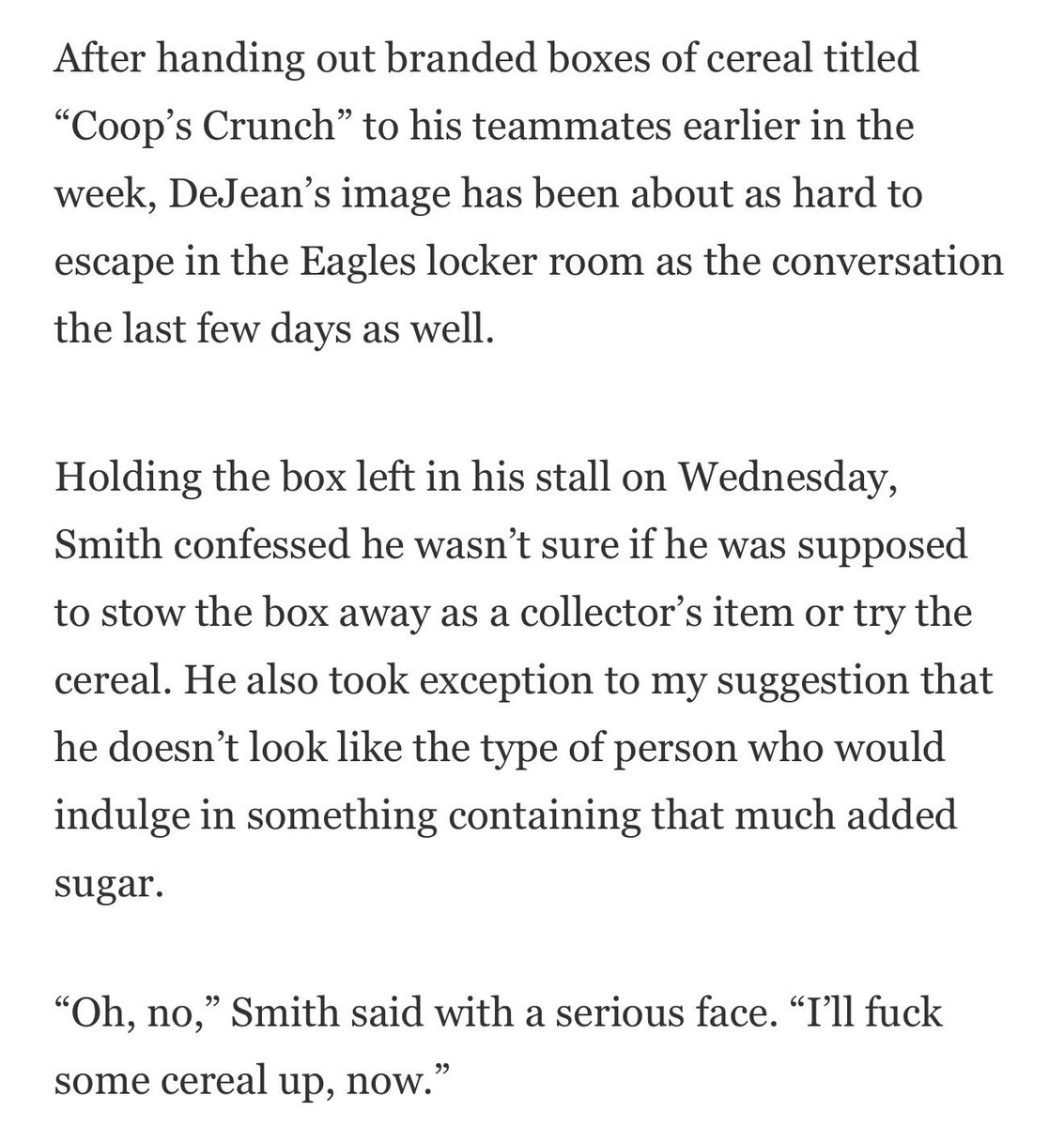 This week’s notes also include one of the funnier exchanges I’ve had in the #Eagles locker room this year, featuring self-proclaimed cereal lover DeVonta Smith: