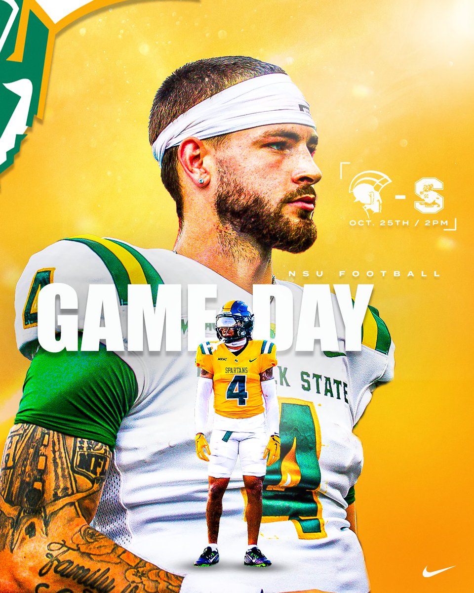 The Spartans open up <a href="/MEACSports/">Mid-Eastern Athletic Conference</a> play against the reigning champs S.C. State! 

🆚 <a href="/SCState_Fb/">South Carolina State Football</a> 
⏰ 2:00 PM
📍 Norfolk, VA
🏟 William "Dick" Price Stadium
📺 <a href="/ESPNPlus/">ESPN+</a> - shorturl.at/sRgdG
📻 <a href="/Hot91Online/">WNSB - HOT 91.1 FM</a> - wnsbonline.org
📊 shorturl.at/DAgtV

#GoldStandard🔰