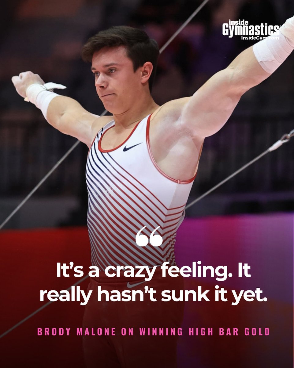 InsideGym's tweet photo. 🇺🇸🇺🇸🇺🇸Let it all sink in! Brody Malone wins yet another World High bar Title! 

📸Ricardo Bufolin for Inside Gymnastics

 #gymnastics  #ncaagymnastics #gymnast #olympics #olympicgames #usagymnastics #teamusa #gymnasticsvideos #gymnasticsskills https://t.co/AhJL9XZejw