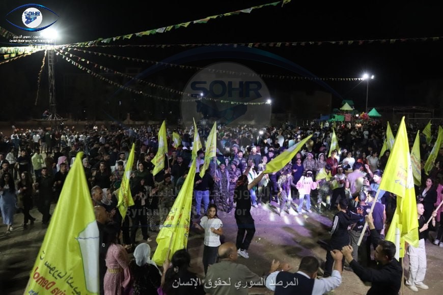 RojavaNetwork's tweet image. Celebrations in the city of Dêrîk in support of the Syrian Democratic Forces
