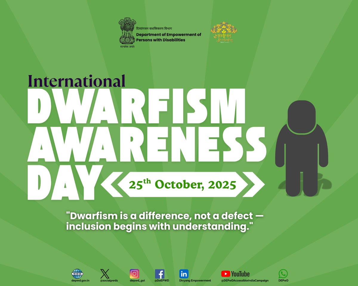 Dwarfism Awareness Day reminds us that diversity is our true strength. 

Let’s come together to promote accessibility, respect, and opportunities that empower every ability. 

#DwarfismAwarenessDay #InclusiveIndia #EmpowerEveryAbility #DEPwD