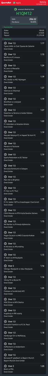 Well Analyzed Over 1.5 FT Goals 🔥
Today's Favourites Corner Combo 🔥

Let's play the game 🍻 

📌  1️⃣0️⃣0️⃣+  Odds || 2️⃣0️⃣0️⃣+ Odds 

Bookie 👉 SportyBet 

Code  👉  K43C02 || H1QM12

Telegram 👇

t.me/+yds3hb6wtJxmM…

RT ✅️