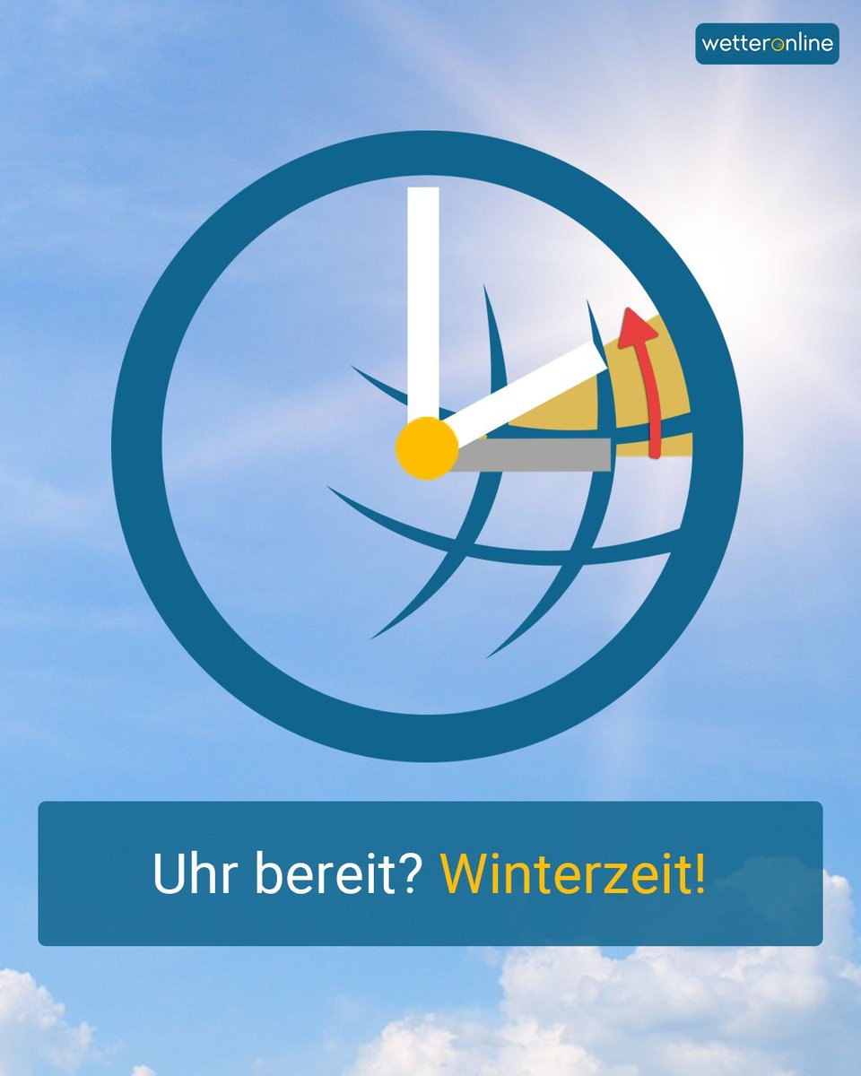 WetterOnline's tweet image. Um 3 Uhr 🕒 werden die Uhren auf 2 Uhr 🕑 zurück gestellt. Damit ist die Nacht eine Stunde länger. 🌙 Freust du dich über die gewonnene Schlafzeit?

Schau hier, ob das Wetter zu einem frühen Aufstehen motiviert:
➡️ app.wetteronline.de/U13Q/deDETeilen 

#Zeitumstellung #Normalzeit