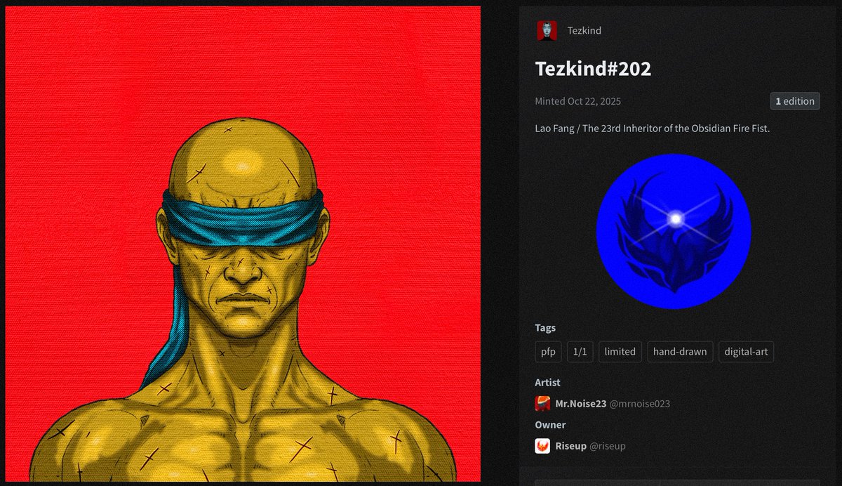 Tezkind#202 goes to the great collector, <a href="/riseuptez/">Riseup Bakery</a> ! 
Yeeha! Thank you so much for grabbing my Tezkind again! I'm so glad and honored! The true sucessor has revealed! 🔥