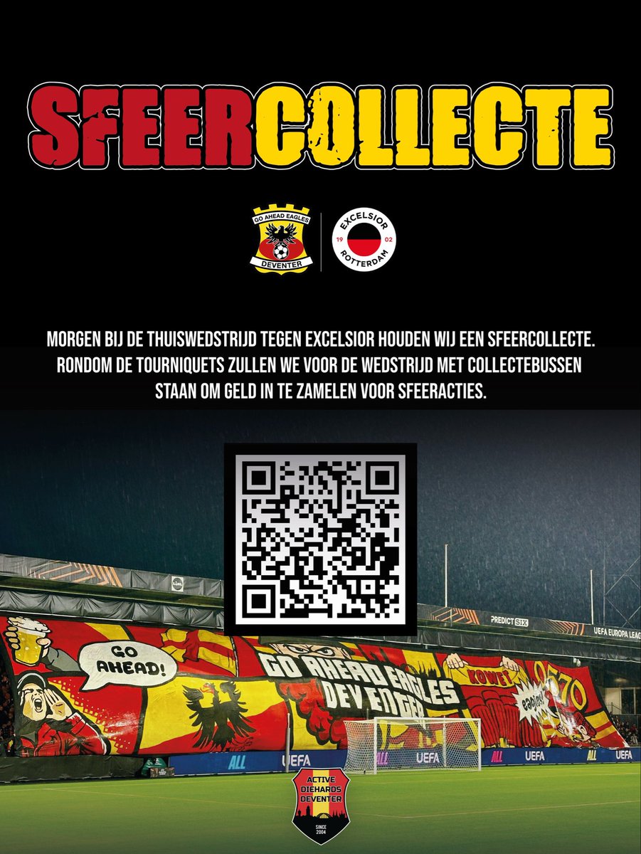 𝗦𝗙𝗘𝗘𝗥𝗖𝗢𝗟𝗟𝗘𝗖𝗧𝗘

Met o.a. vlaggen, spandoeken en sfeeracties proberen wij een bijdrage te leveren aan de prestaties op het veld en de tribune. Dit kost duizenden euro’s per seizoen en betalen wij d.m.v. onze donateurs en de jaarlijkse collecte.