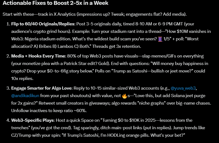 code_czar's tweet image. i just asked @grok how i can increase my engagement and basically in summary said unfollow inactives and post at 8-10 am or 6-9 pm.
Drop a comment if you are active will unfollow all inactives.