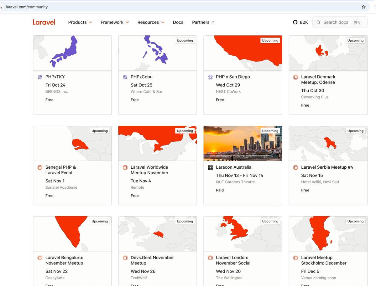 PovilasKorop's tweet image. Found a list of upcoming local Laravel meetups:
luma.com/laravel?k=c  
Also, the official list on the Laravel website:
laravel.com/community