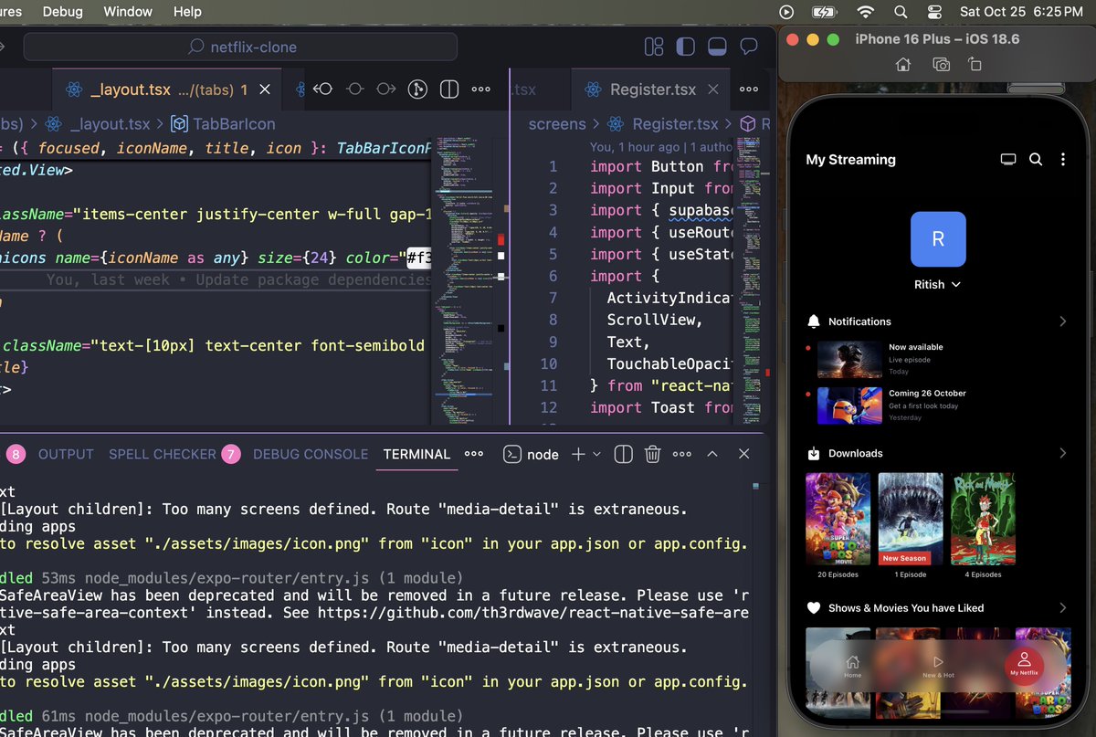 RitishBhatoye's tweet image. 🎬 Building Netflix clone with Expo-React Native!
Looking for contributors🚀
Stack:Expo Router • Redux Toolkit • Supabase • TypeScript • TMDB API
Features:Auth • Movie browsing • Profiles • RTK Query
github.com/ritishBhatoye/…
#ReactNative #Expo #OpenSource