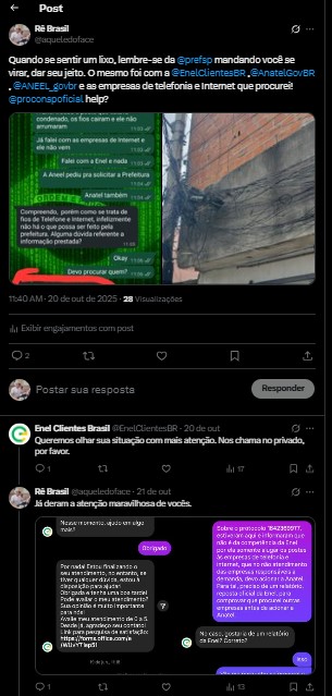 aqueledoface's tweet photo. Como já era de se esperar, a @EnelClientesBR deu sua incrivel atenção. @prefsp @AnatelGovBR @ANEEL_govbr @proconspoficial
help? https://t.co/MVEUkXkTF3
