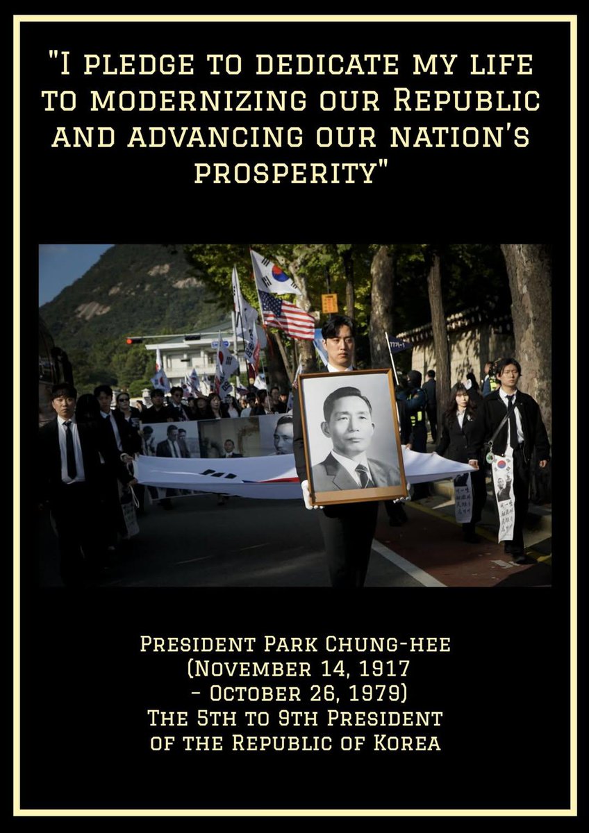 bbangwooli's tweet photo. October 26 marks the 46th anniversary of President Park Chung-hee’s passing.

October 26 marks the 46th anniversary of President Park Chung-hee’s passing.

We pay tribute to the leader who defended the freedom of the Republic of Korea

amid the threat of communist aggression,

and who achieved industrialization and modernization upon the strengthened Korea–U.S. alliance.

The prosperity of our nation was built upon President Park’s determination and devotion.

He was a symbol of anti-communism and of the strengthened Korea–U.S. alliance —

a leader who transformed one of the poorest nations into a prosperous Republic of Korea.

Today, on the 46th anniversary of his passing,

Korean patriots remember his name, cherish his spirit, and honor his legacy.

#WeRememberPresidentParkChunghee

#SaveKorea #CCPOUT #CCPinfiltration #FreeYoon #StopTheSteal #MAGA #MKGA #Anticommunism #Myulgong #DefeatCommunism #messageFromKorea #NoCommunism

@whitehouse @potus @jdvance @DonaldJTrumpJr @flotus @secrubio @StateDept @MorseHTan @FredFleitz @ColonelRETJohn2 @NewshamGrant @newtgingrich @CarlaHSands @a1policy @charliekirk11 @lauraloomer @CPAC @Bannons_WarRoom @maureen_bannon @GordonGChang @bmarcois @FoxNews @ianonpatriot @gatewaypundit  @drtarao @NEWSMAX @glennbeck @ChanceSon1226 @SusieWiles  @ShineShadowNews @paulswpkim @senjohnbarrasso
@SenTomCotton @sencapito
@SenatorLankford @senatortimscott
@tomcottonar @SenTomCotton
@GReschenthaler @repblakemoore
@rephouchin @repkevinhern
@MikeJohnson  @replisamcclain
@SteveScalise @TomEmmer
@LeaderJohnThune  @ChuckGrassley
@Paula_White