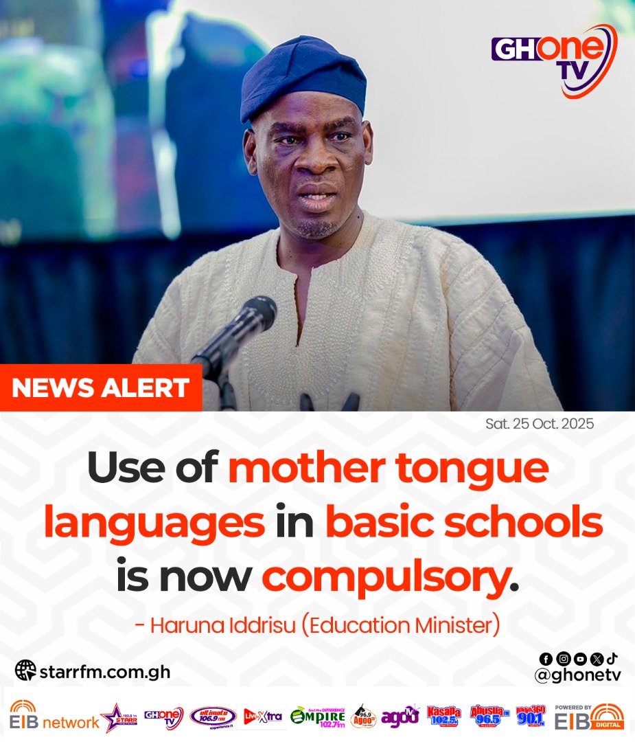 ghonetv's tweet image. Use of mother tongue languages in basic schools is now compulsory... - Haruna Iddrisu (Education Minister)
#GHOneNews #EIBNetwork
#GHOneTV #NewsAlert