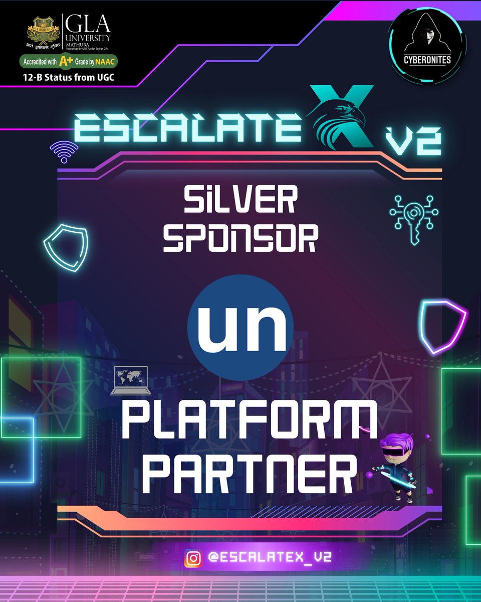 ClubCybronites's tweet photo. We are delighted to announce Unstop as our Silver Sponsor and Platform Partner for EscalateX V2.
Together, we’re redefining the boundaries of innovation and cybersecurity! 

#EscalateXv2 #Cyberonites #GLAUniversity #Unstop #PlatformPartner #CybersecurityEvent https://t.co/dO1lI6P67Q