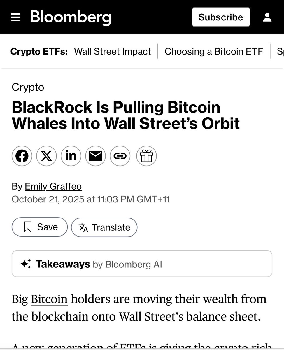 shanaka86's tweet image. BREAKING: The Silent Seizure of Bitcoin Has Already Begun

What took governments 15 years to fail at through regulation, Wall Street accomplished in 18 months through optimization.

The numbers don’t lie … they scream:

BlackRock’s IBIT alone: 802,000 Bitcoin. That’s 4% of all…