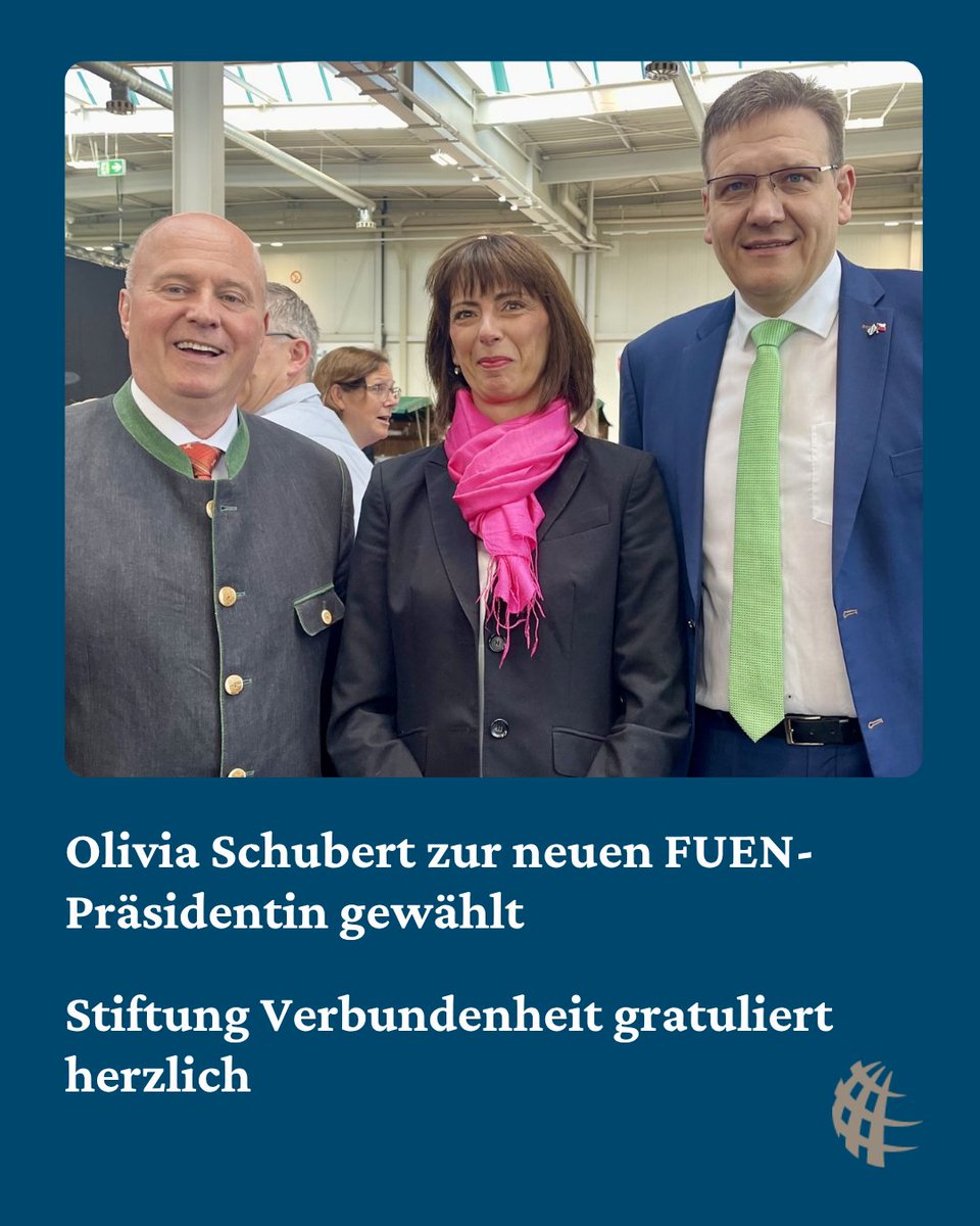 Olivia Schubert zur neuen FUEN-Präsidentin gewählt 

Die Stiftung Verbundenheit gratuliert im Namen des Vorstands, Stiftungsrats und des Kuratoriums Olivia Schubert herzlich zur Wahl als neue Präsidentin der Föderalistischen Union Europäischer Nationalitäten (FUEN).
Hartmut