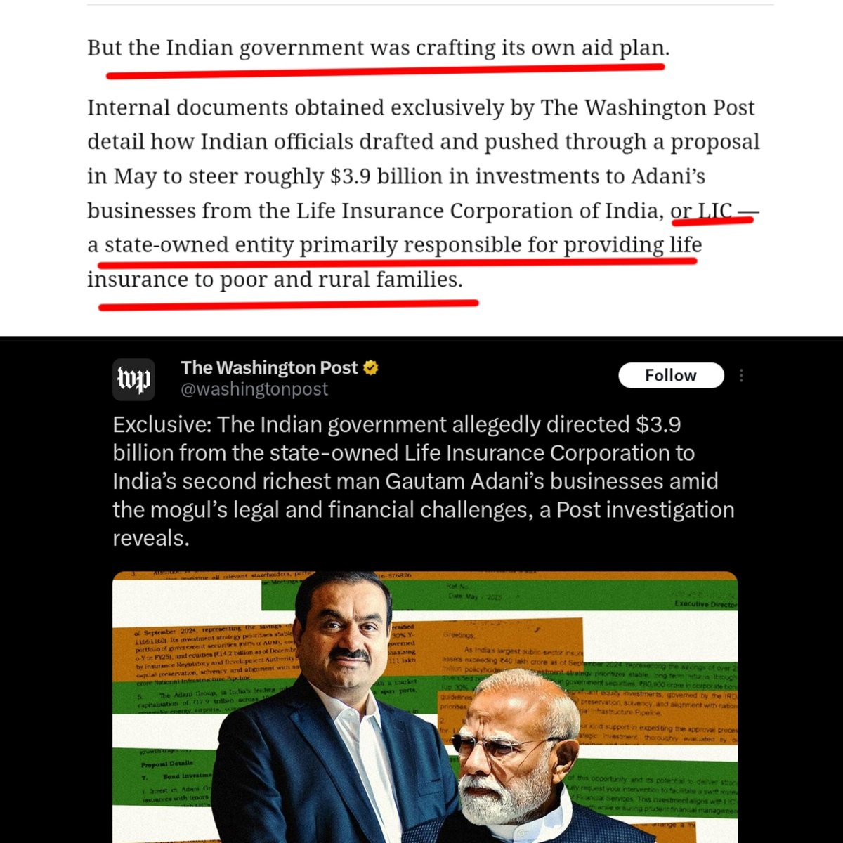 The article is a pure hit job, built on secret “letters” &amp; anonymous sources that no one can verify. But what really made me laugh was the line, “LIC, a state-owned entity primarily responsible for providing life insurance to poor and rural families.” 😂😂.. That’s what happens