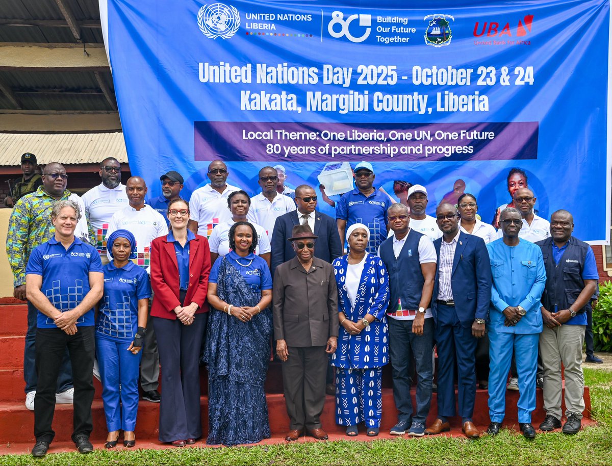 Wonderful celebrations marked UN@80 in Margibi yesterday, graced by his Excellency President Boakai &amp; key members of the cabinet. UN Cooperation Framework was launched – priority on education &amp; skills, adolescent girls, digitization for accountability &amp; transforming food systems