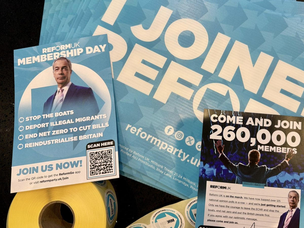 Today is #ReformActionDay 2025!

450 branches across the country will be out on the streets signing up new members. 

If you know a friend, family member or neighbour who you think should join Reform UK, encourage them to become a member today!

👉 reformparty.uk/join