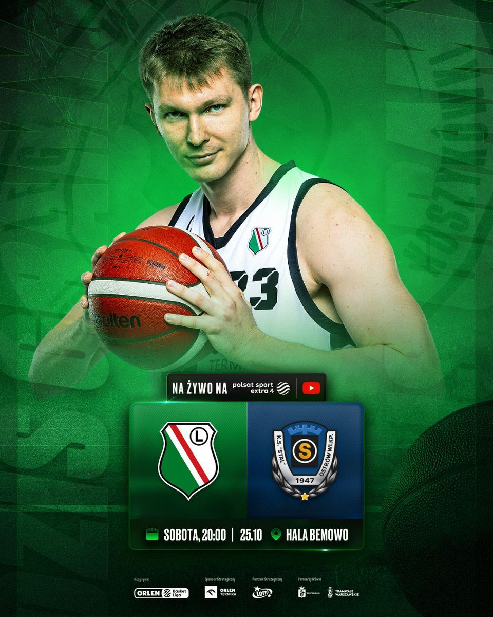 #DZIŚGRAMY

🏆 <a href="/PLKpl/">ORLEN Basket Liga</a> – 5. kolejka
🏀 Legia Warszawa vs Stal Ostrów Wielkopolski
🕗 20:00
🏟️ Hala OSiR Bemowo
📺 YouTube &amp; Polsat Sport Extra 4

🎫 Kup Bilet 👉 buff.ly/bxSoQMa 
👉 Sprawdź zapowiedź spotkania: buff.ly/iQR2p5u 

Widzimy się na Bemowie — razem po