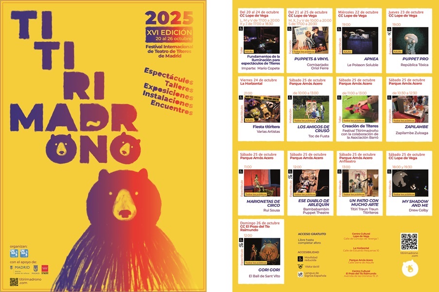🔵 Festival Internacional de Teatro de Títeres de Madrid.

El XVI Titirimadroño se celebra en el #Distrito13.

📅 Sábado 25
⏰️10-14 h
📍Auditorio del Parque Amós Acero

#VallecasEsCultura
#CompromisoConVallecas
#VallecasGana
#ElMejorPuenteDeVallecasEntreTodos