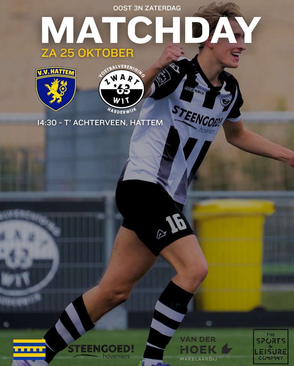 𝗠𝗔𝗧𝗖𝗛𝗗𝗔𝗬! ⚽🖤🤍

Vandaag staat de uitwedstrijd tegen <a href="/vv_Hattem/">vv_Hattem</a> op het programma! Met een bus vol supporters reizen we af voor een mooie voetbalmiddag. 

We gaan er alles aan doen om de drie punten mee terug te nemen naar Harderwijk! 💪