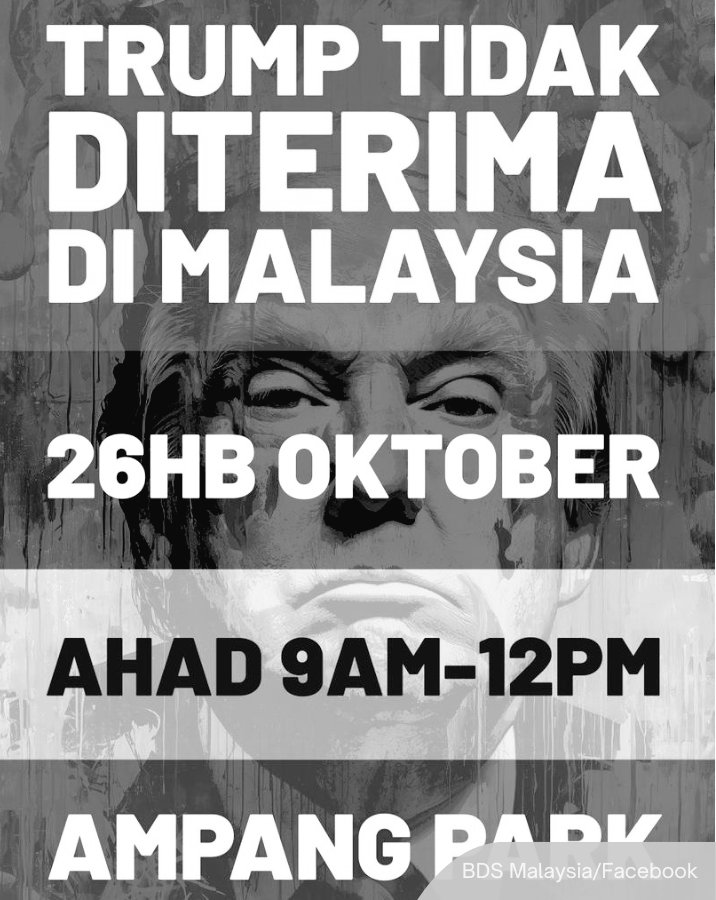 Marchfoward's tweet photo. TERKINI 

PERHIMPUNAN PRO PALESTIN DI AMPANG PARK TAK DIBENARKAN- PDRM 

PDRM tak benarkan perhimpunan Trump You Are Not Welcome in Malaysia yang akan berlangsung di Ampang Park esok Jam 9 pagi-12 Tengah Hari atas alasan keselamatan dan imej negara maklum Ketua Polis KL, Datuk Fadil Blade Marsus 

P/s Siyes ar. Bukan ke kita bebas berhimpun secara Aman. Tambahan tak Ampang Park tu aku rasa jauh sikit dari kawasan Delegasi. Ini peluang terbaik luahkan suara kita mengenai Palestin. PM Kata Malaysia tak gentar dengan siapa siapa kan?

Takkan sebab ada dua parti politik yang join program ini Kerajaan risau?
