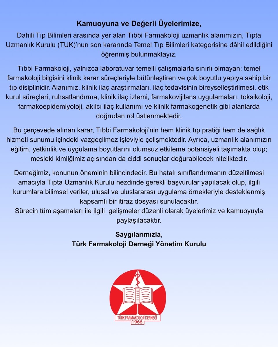#TıbbiFarmakolojiDahiliBranştır
