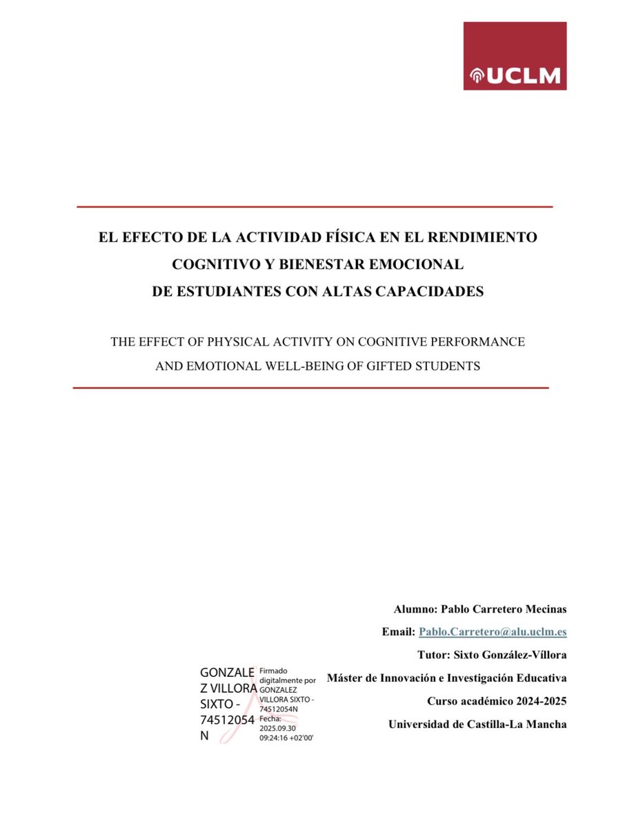 Esta semana han defendido con éxito su TFM

🧠Pablo Carretero
El efecto de AF en el rendimiento cognitivo y bienestar emocional de estudiantes con altas capacidades

🤾🏻‍♀️Isidre Pérez
Mejora educativa en la iniciación deportiva del balonmano desde la evaluación táctica

Enhorabuena!
