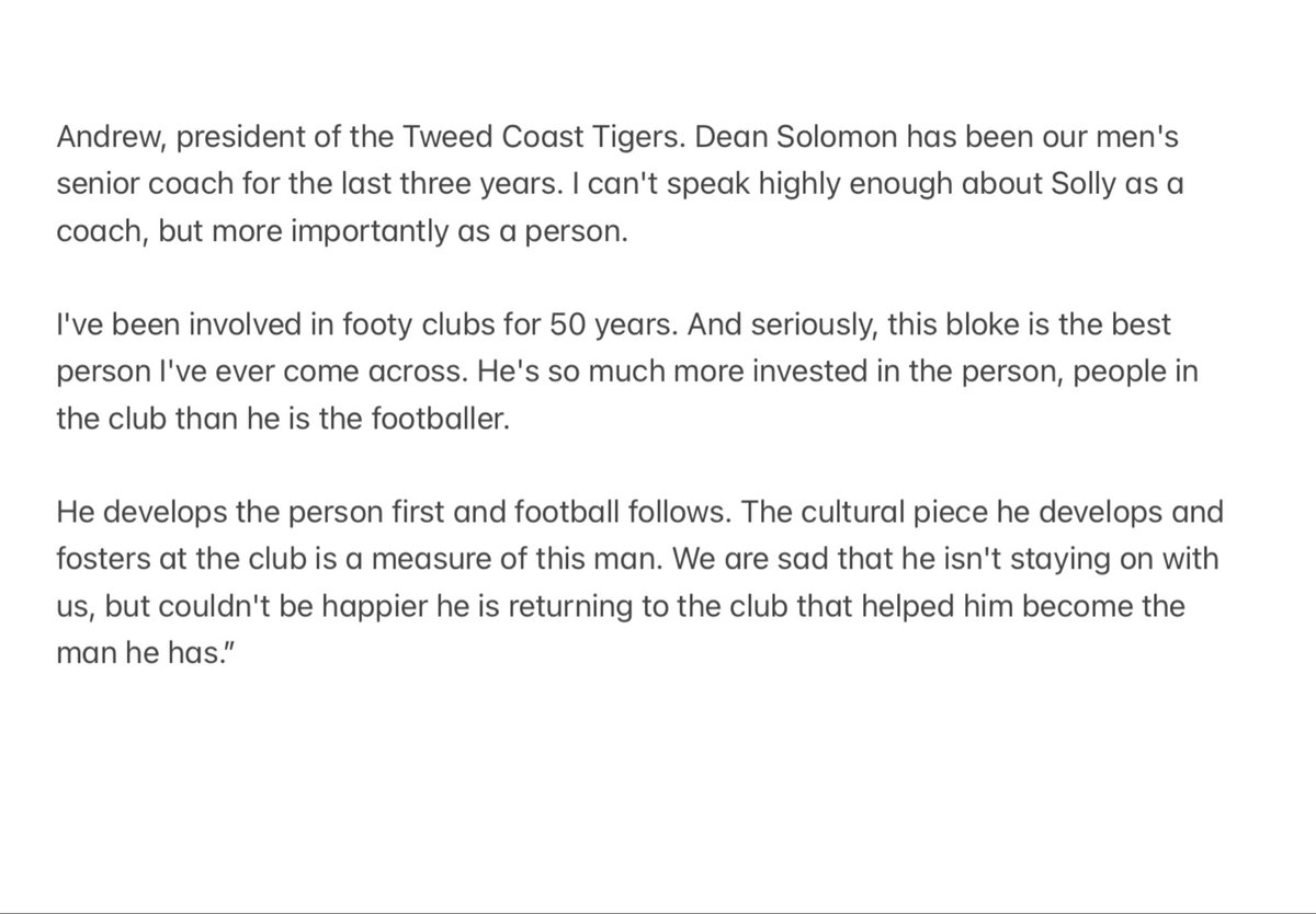 This is part of the transcript on SEN, from Friday morning.
Julian De Stoop read out this message he received from Andrew, the President of Tweed Coast Tigers.