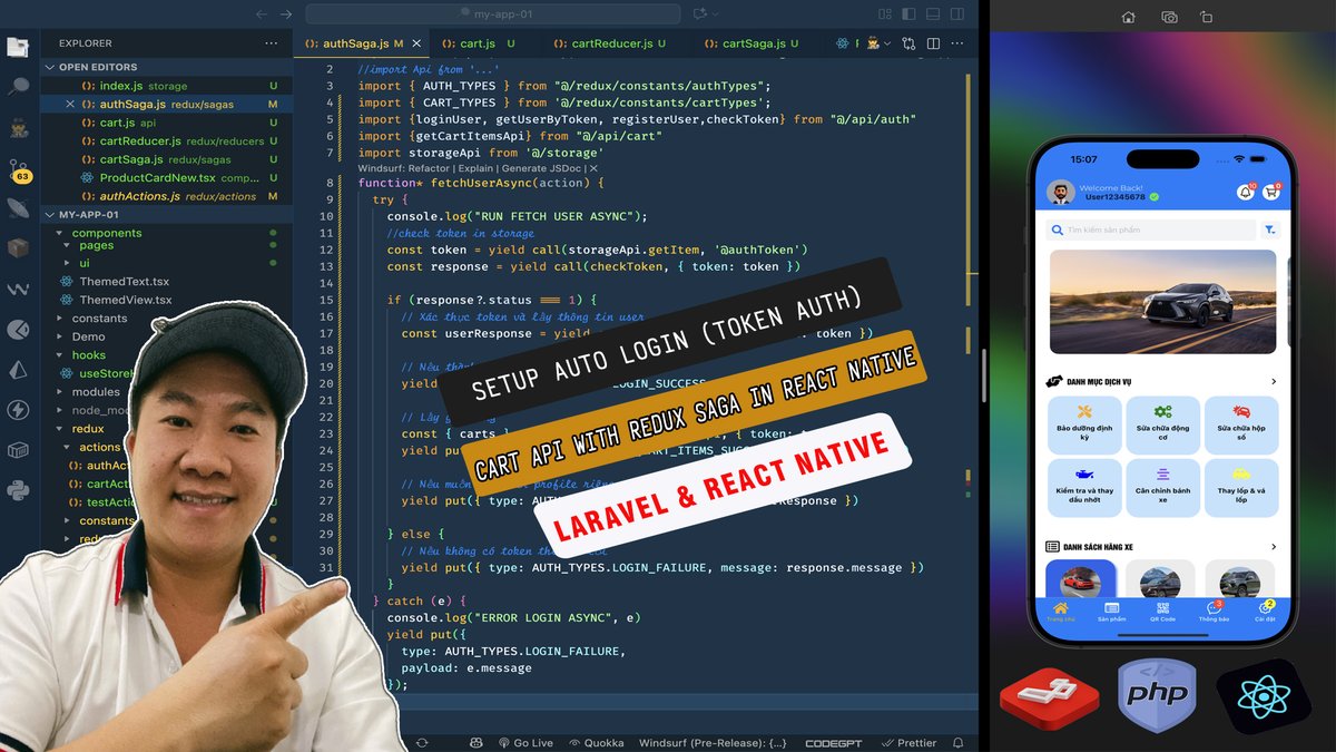 skipperhoa's tweet image. 🔥 Setup Auto Login (Token Auth) and Cart API with Redux Saga in React Native #reactnative  #webdeveloper #Coding 
Setup Auto Login with Token Authentication and Cart API in React Native using Redux Saga for efficient state and side-effect management.
youtube.com/watch?v=HfCahU…