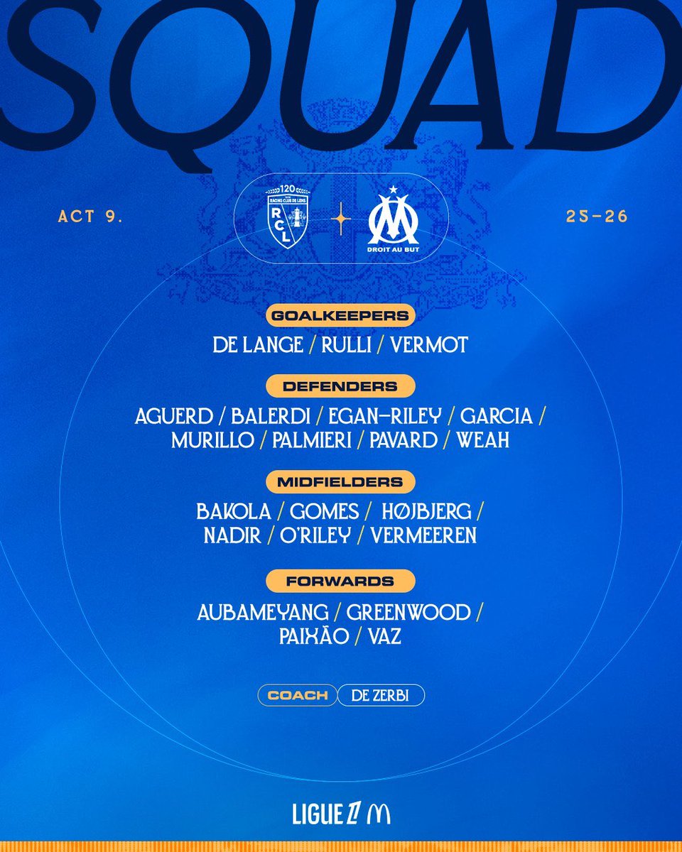 Mordu2OM's tweet image. 📋 Le groupe de Roberto De Zerbi pour aller défier le RC Lens ce soir !