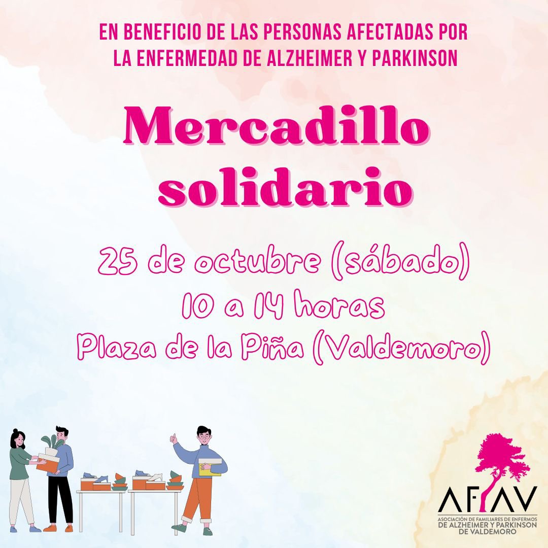 ¡Hoy tenemos mercadillo solidario! Animaros a pasaros y echar un vistazo ✨
#mercadillosolidario #Alzheimer #Parkinson #afavaldemoro