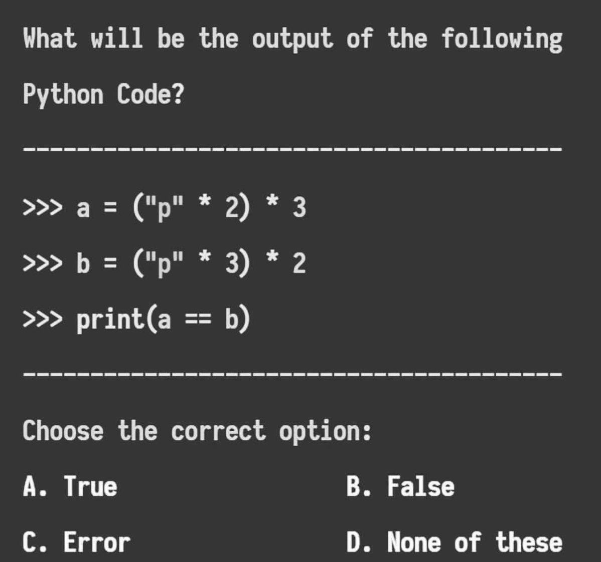 PythonPr's tweet image. Python Question / Quiz; What is the output of the following Python code, and why? Comment your answers below!