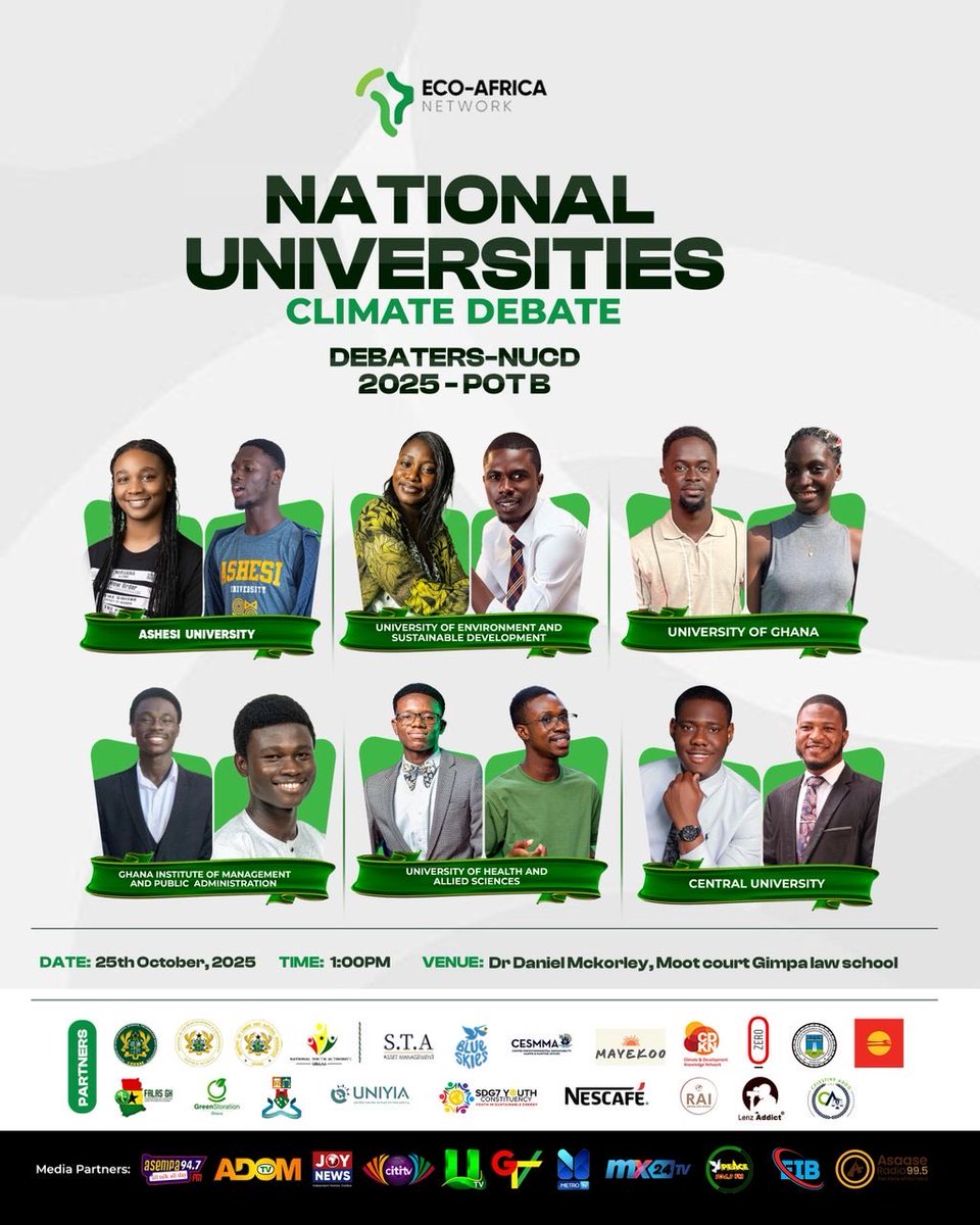 EcoAfricaNet's tweet photo. THE DEBATERS!

Meet the voices shaping Ghana’s climate future. Introducing our NUCD Debaters– bold, brilliant, and ready to make history!

All the best you!

#EcoAfrica #ClimateAction #NUCD #Debate https://t.co/306ah2DwoC