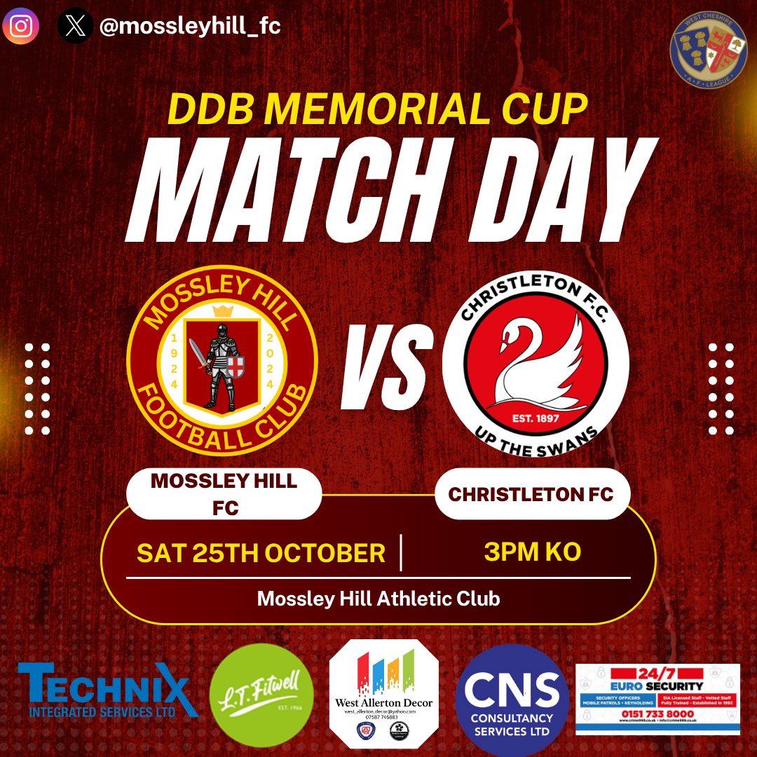 MossleyHill_FC's tweet image. SATURDAY 25th October 
Our first team are back in cup action in DDB memorial cup this afternoon against Christleton FC at Mossley Hill Athletic Cup 3pm KO

Our reserves are back in league action this weekend away to @AintreeVilla in a 6 pointer. 

#oneclub #mossleyhill