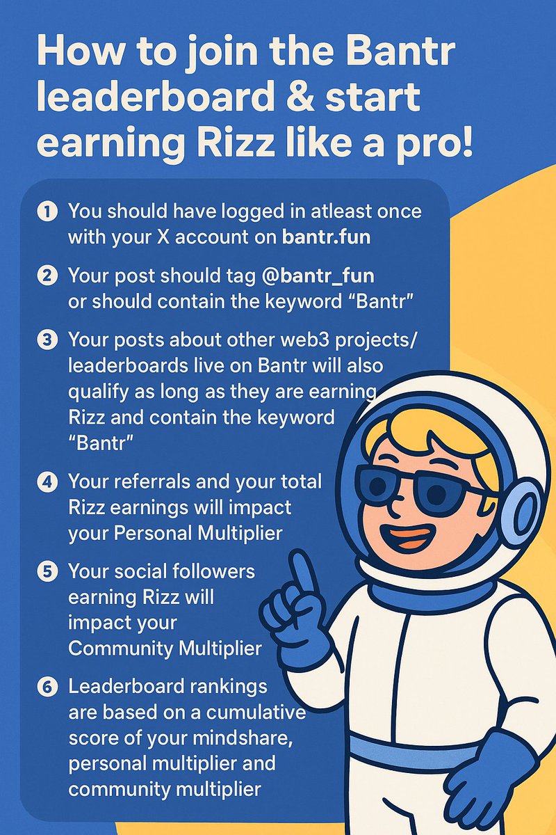 GM fam! ☀️

Here’s the quick start:
1️⃣ Log in once with your X account at bantr.fun
2️⃣ Post &amp; tag @bantr_fun or use the word “Bantr” 💬
3️⃣ Talk about other Web3 leaderboards — just add “Bantr” in!