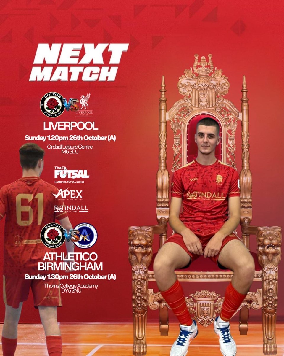 This weekend’s games ❤️🖤
Our ladies head to London for a 6:20pm kick off today. Our men are away on Sunday with T2’s hoping to improve on recent results. 📈
Men’s T1’s will be at Ordsall this Sunday if anyone wants to get their futsal fix! 
Hoping for an all Bolton weekend! ❤️🖤