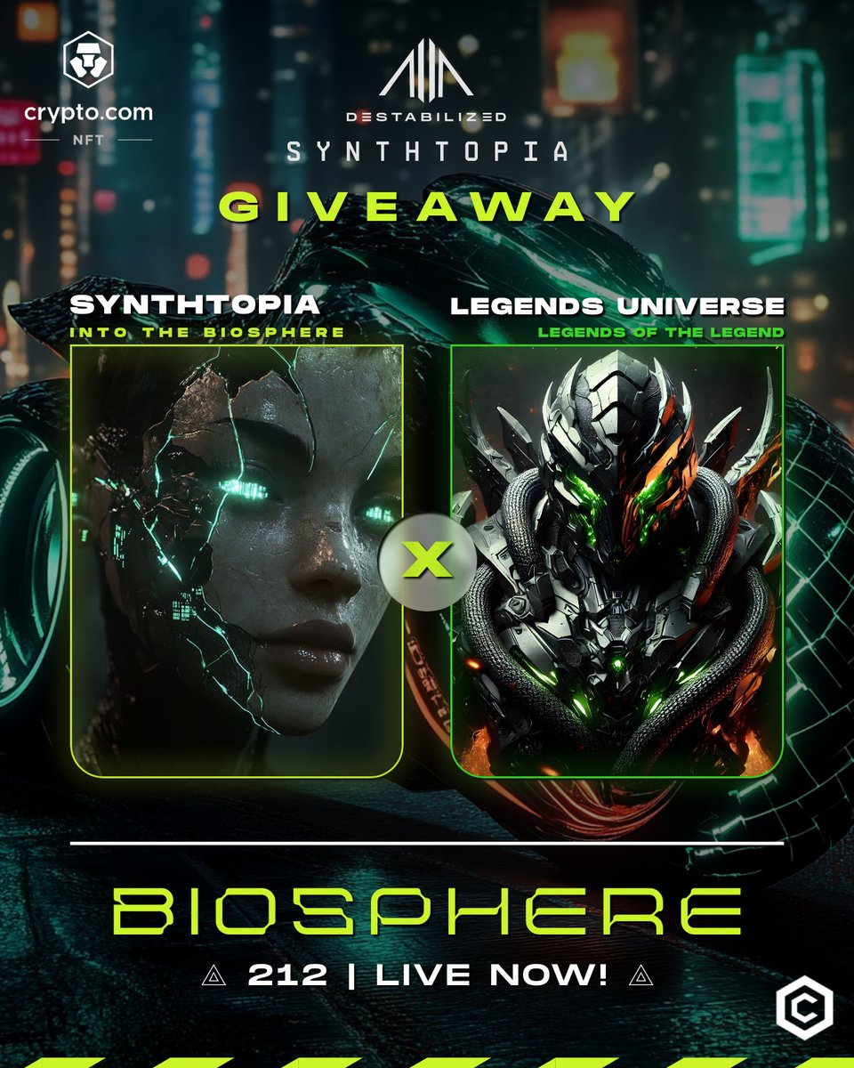 ⚡️ SYNTHTOPIA x LEGENDS OF LUXOR #GIVEAWAY ⚡

The wait is over 🔔
SYNTHTOPIA (INTO THE BIOSPHERE) → LIVE NOW!
LEGENDS OF LUXOR → Forged in myth, built for the brave.

🎁 Prizes:
🏆 1x SYNTHTOPIA: INTO THE BIOSPHERE NFT
🏆 1x Legends of the Legend 1/1 NFT
🏆 9x Legends of the