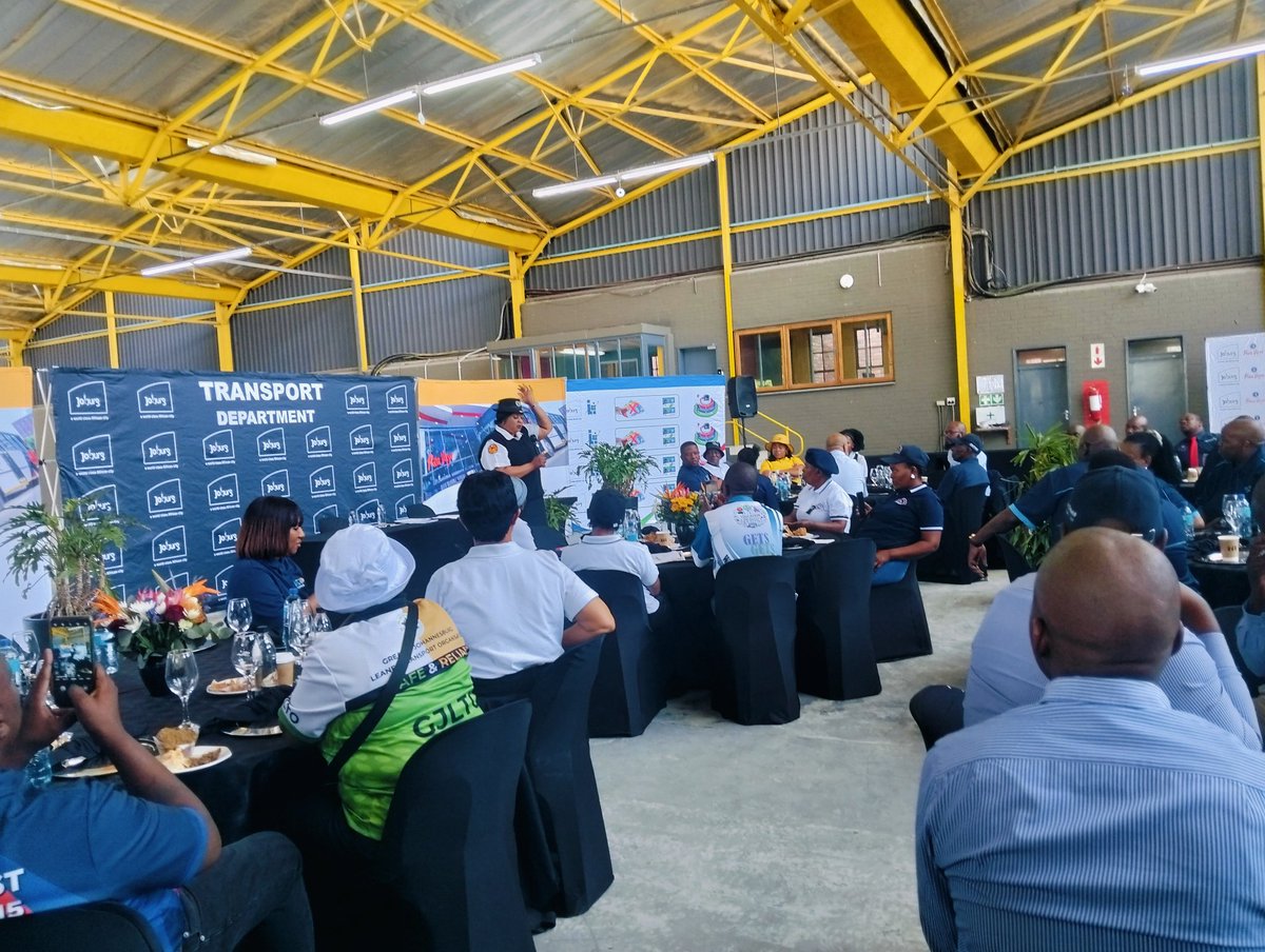 EMS representative advising the public transport operators about vehicle care and precautions when the vehicle is on fure <a href="/CityofJoburgZA/">City of Joburg</a> <a href="/CoJTransport/">City of Joburg Transport</a> #JoburgTransport #OTM2025 #JoburgServices .^BM