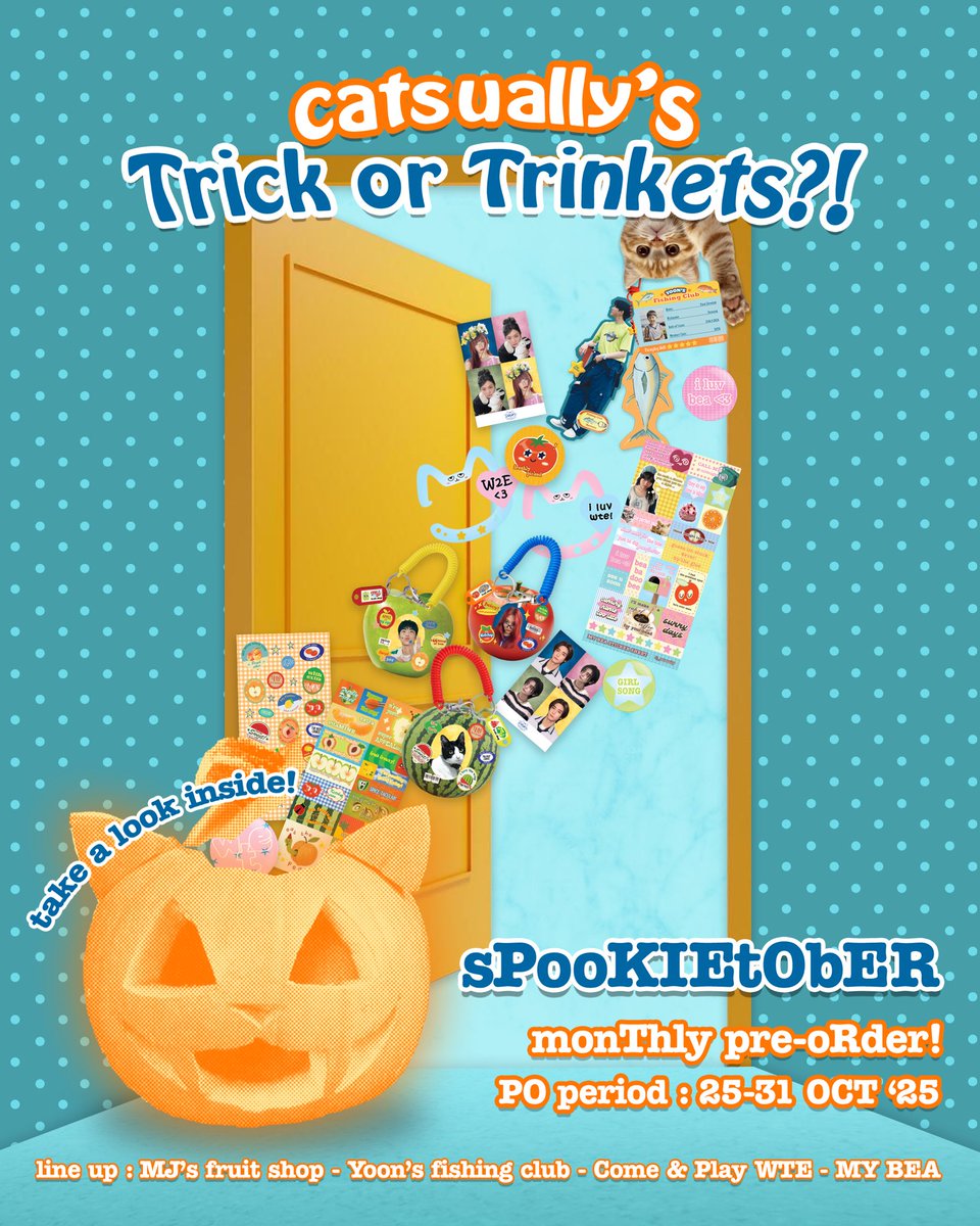 𝙘𝙖𝙩𝙨𝙪𝙖𝙡𝙡𝙮'𝙨 𝙨𝙋𝙤𝙤𝙆𝙄𝙀𝙩𝙊𝙗𝙀𝙍 𝙢𝙤𝙣𝙏𝙝𝙡𝙮 𝙥𝙧𝙚-𝙤𝙍𝙙𝙚𝙧 𝙞𝙎 𝙣𝙤𝙒 𝙤𝙋𝙚𝙉 🧺.ᐟ

🗓️: 25-31 October 2025 (will close sooner if quota exceeded)
📦: typically 10-20 days after PO closed
📝: details are available in our PO link!

🔗: catsually.carrd.co