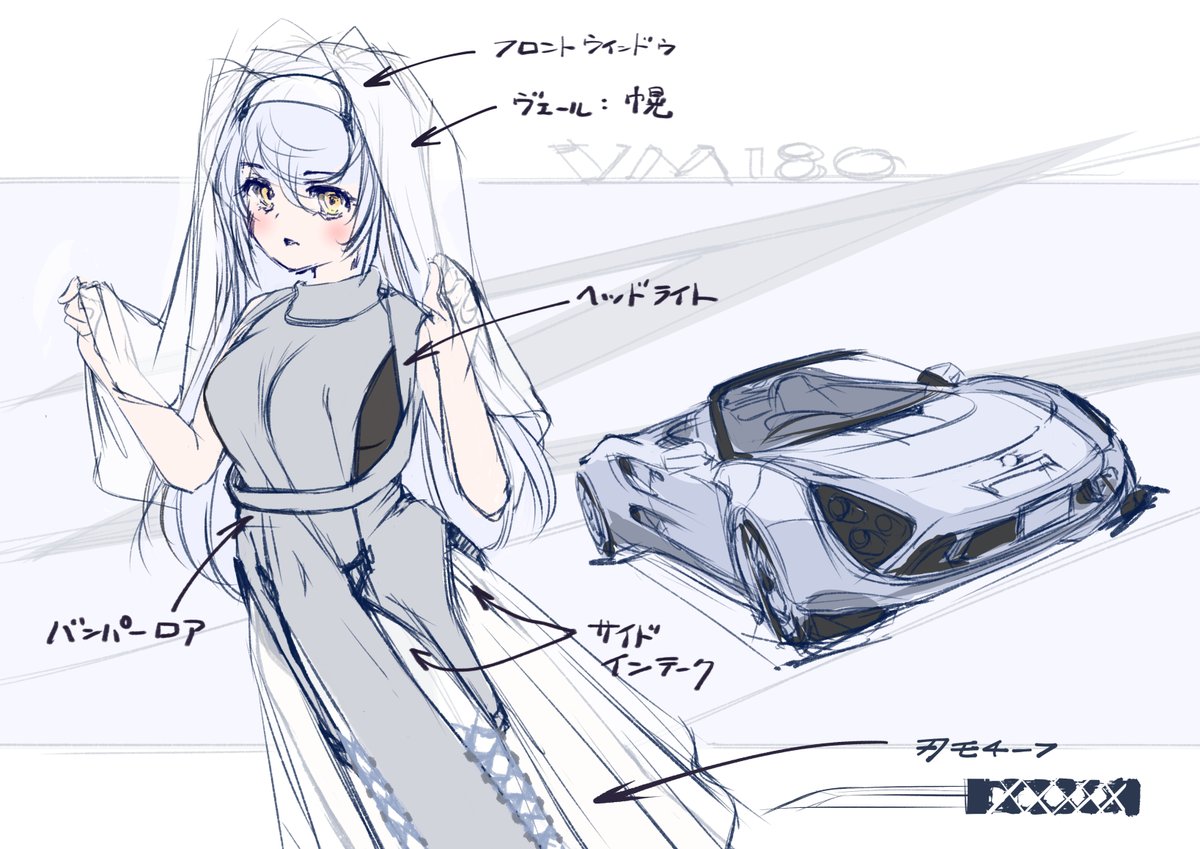#これを見た人はかっこいいお姉様貼る　#愛車擬人化 キャラクターデザインのラフと解説で