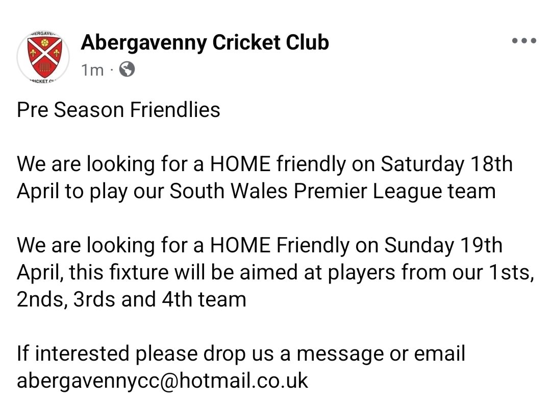 Pre Season Friendlies 

<a href="/SEWCLeague/">SEWCL</a> <a href="/WEPLCricket/">West of England Premier League</a> <a href="/worcsccl/">Worcester County Cricket League</a>