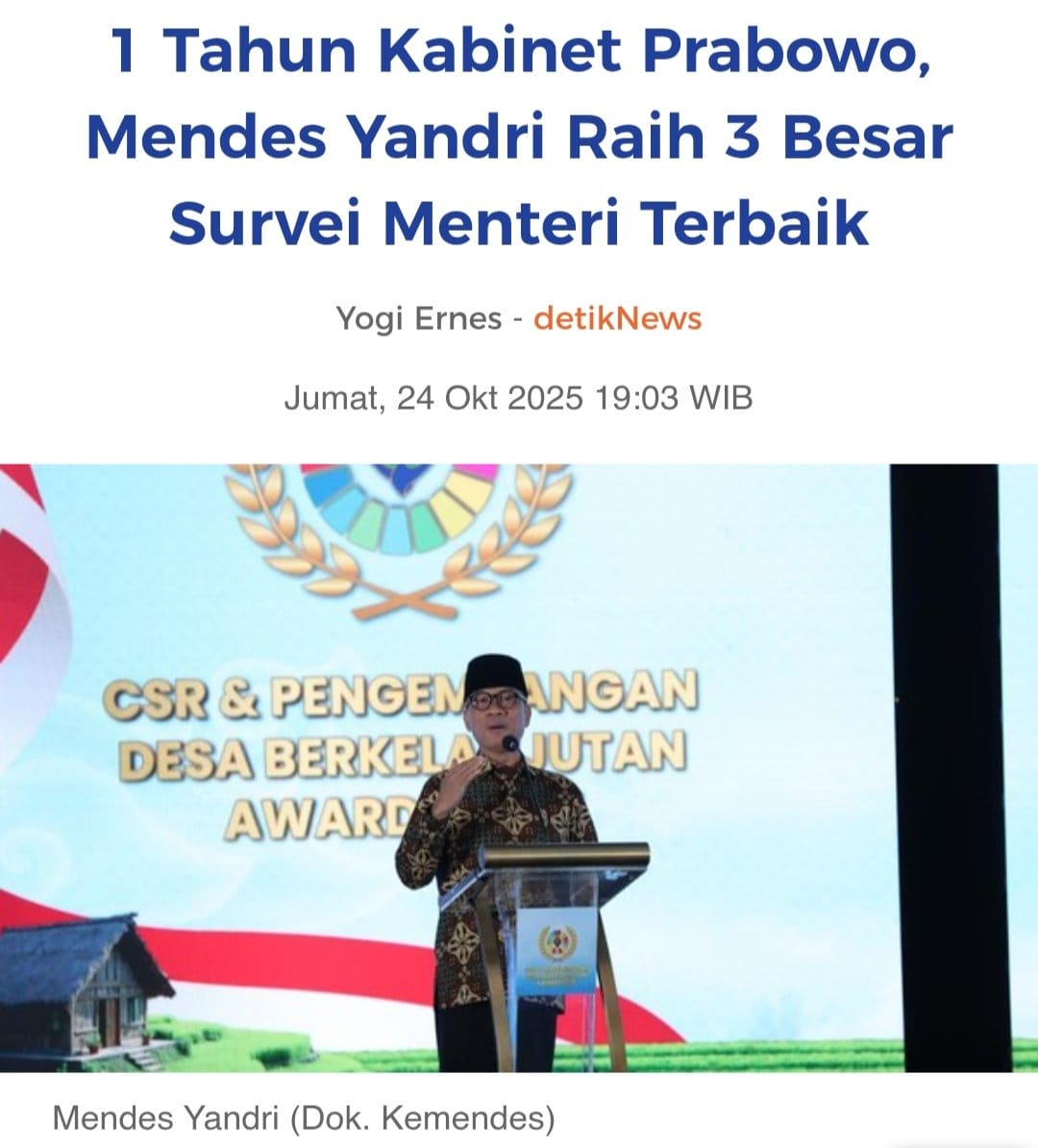 BTiar17's tweet photo. Bpk.Yandri Susanto, selaku Menteri Desa, terbaik ke 3 dgn nilai 78,6% kepuasan publik atas kinerjanya.
"Selamat, Jerih payahmu tidak sia-sia dlm memajukan Desa Indonesia" 

#MenteriTerbaik
#YandriSusantoTerbaik
#YandriSusantoTOP
#TPPProvAceh
@prabowo
@YandriSusanto
@ArizaPatria https://t.co/gwGEJjwfru
