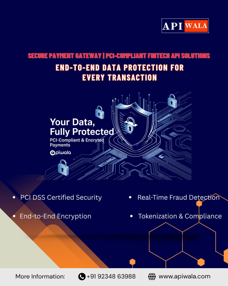 apiwala's tweet image. 🛡️ Your Data, Fully Protected!
PCI-Compliant | Encrypted | Fraud-Safe
Secure every transaction with APIWala — your trusted fintech API partner.
🌐 apiwala.com | 📞 +91 92348 63988
#APIWala #SecurePayments #Fintech #CyberSecurity #APIs #PaymentGateway
