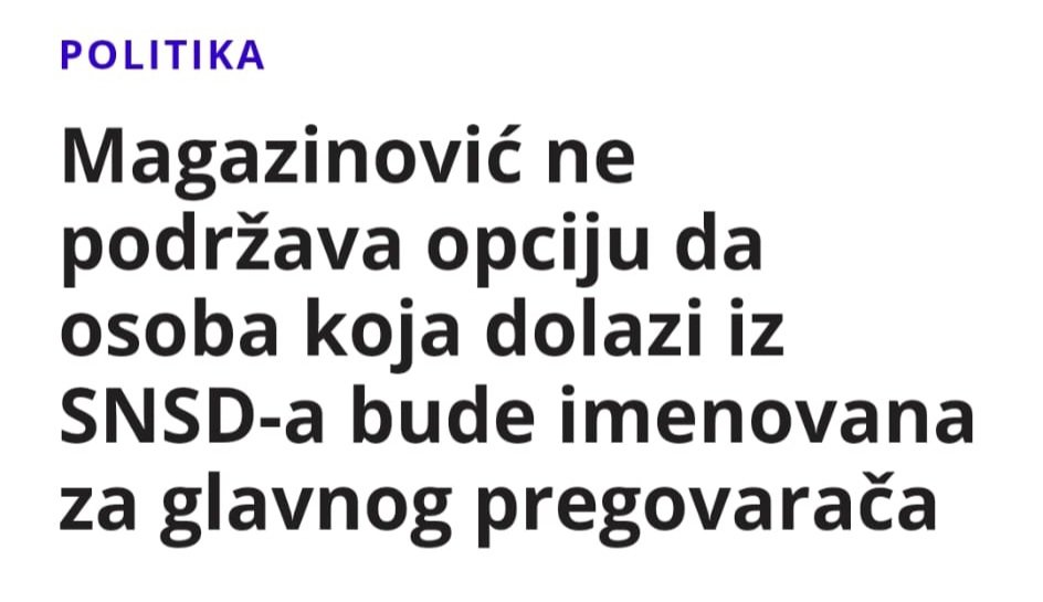 Жељка Цвијановић (@cvijanovic_z) on Twitter photo Ово је лако рјешиво - именују преговарача за Федерацију БиХ (једног или два пошто се не би договорили око једног), а ми једног за Републику Српску (јер се ми лако можемо договорити). И раде заједно. Нити ми њима одређујемо ко ће бити персонално и из које странке, нити то они нама Ово је лако рјешиво - именују преговарача за Федерацију БиХ (једног или два пошто се не би договорили око једног), а ми једног за Републику Српску (јер се ми лако можемо договорити). И раде заједно. Нити ми њима одређујемо ко ће бити персонално и из које странке, нити то они нама
