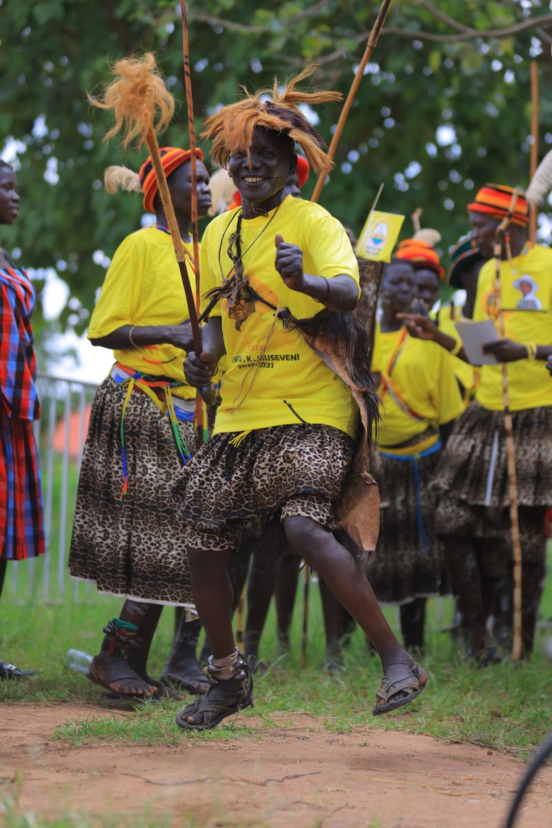 As always, the vibrant Karimojong culture shines through! At Jubilee 2000 Secondary School, traditional music and dance fill the air as preparations heighten for the arrival of the NRM Presidential Candidate, Yoweri Museveni.Rt Hon Todwong Richard and  Several Party leaders are