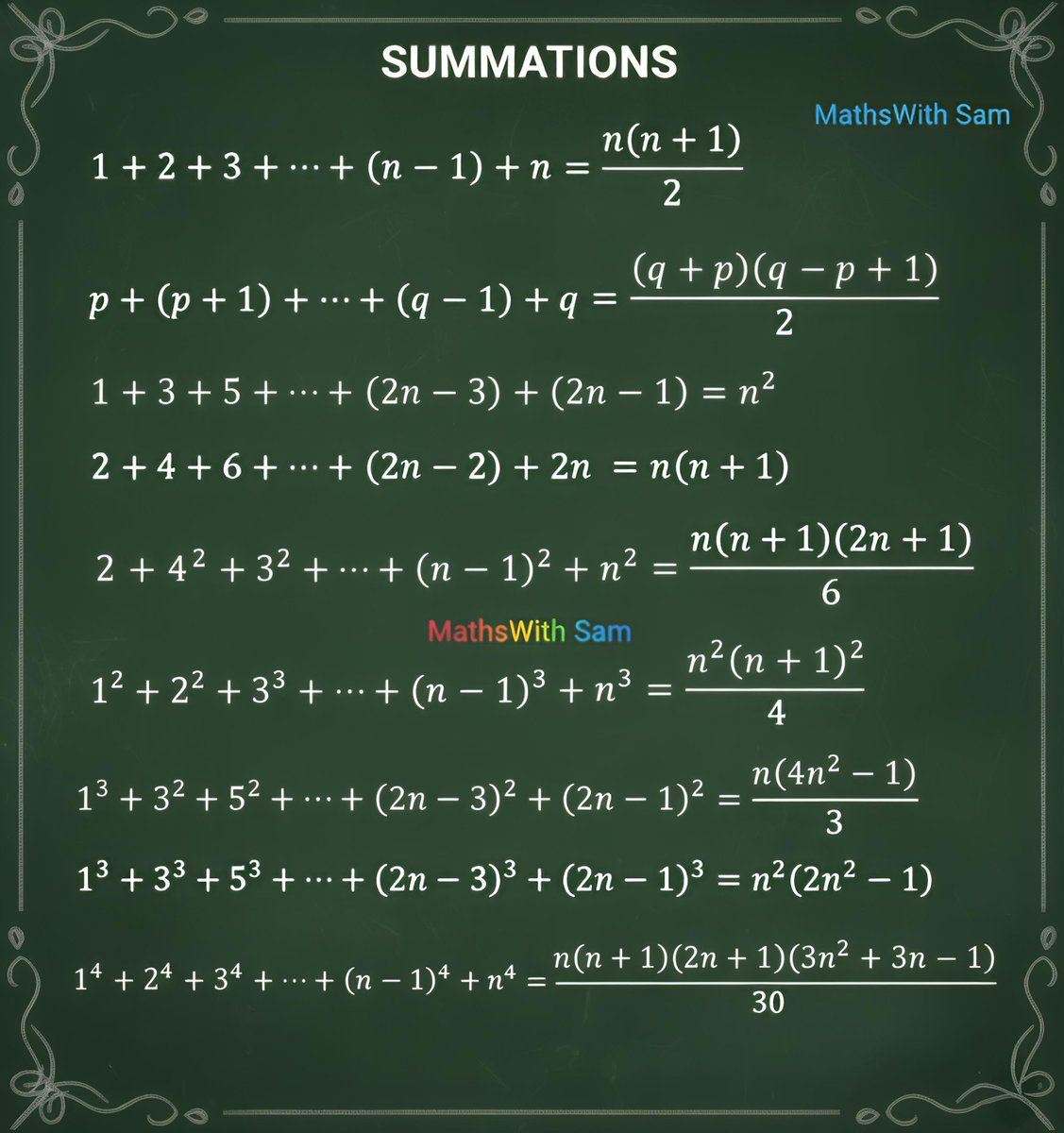 MathsWith_Sam's tweet image. Some Important Summations.