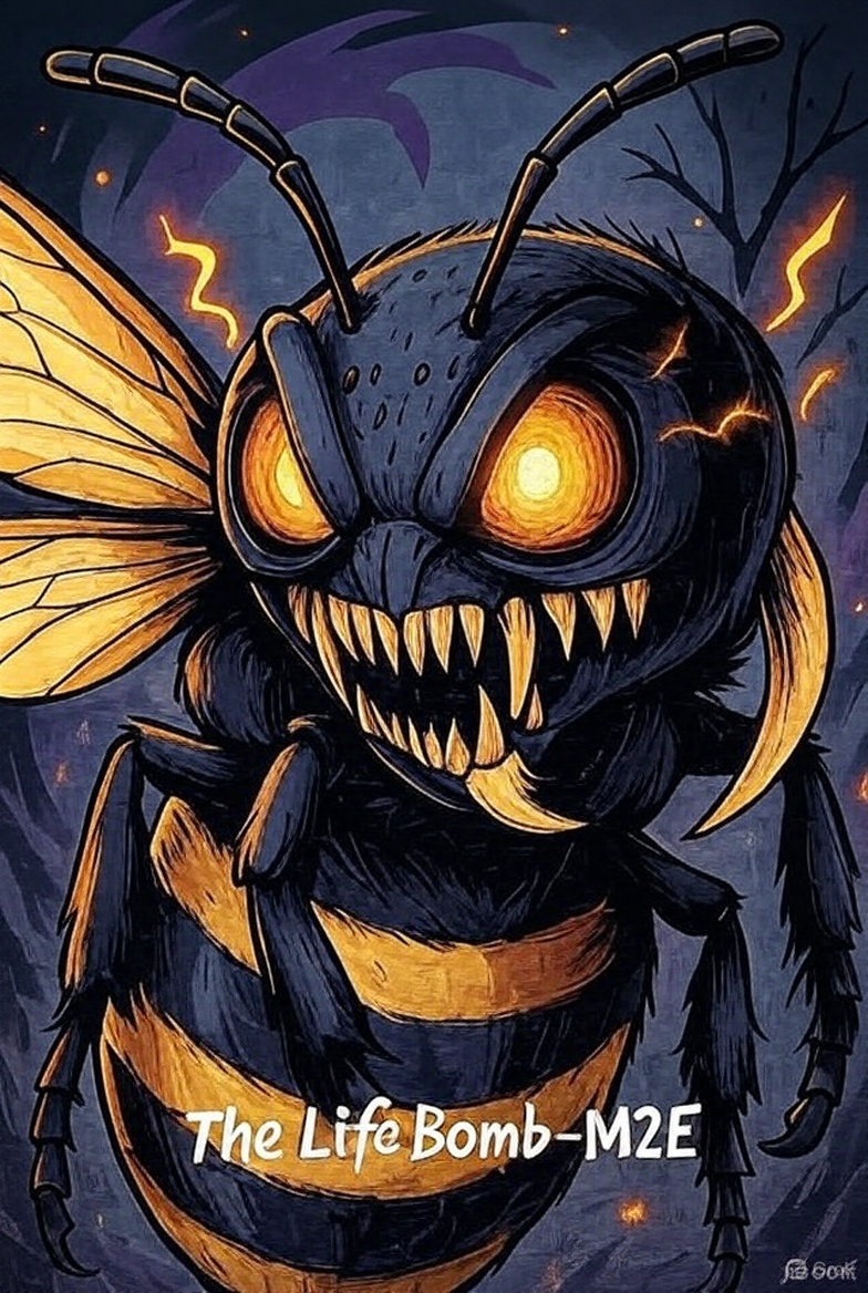 astrosat5's tweet photo. @The_Life_Bomb Happy Halloween! 
Check out my new spooky BOO-BEE pfp, crafted with AI! 

Featuring a scary comic-style bee and "The Life Bomb - M2E". What do you think?  #Halloween #BOOBEE #TheLifeBomb https://t.co/997rCoZBpY